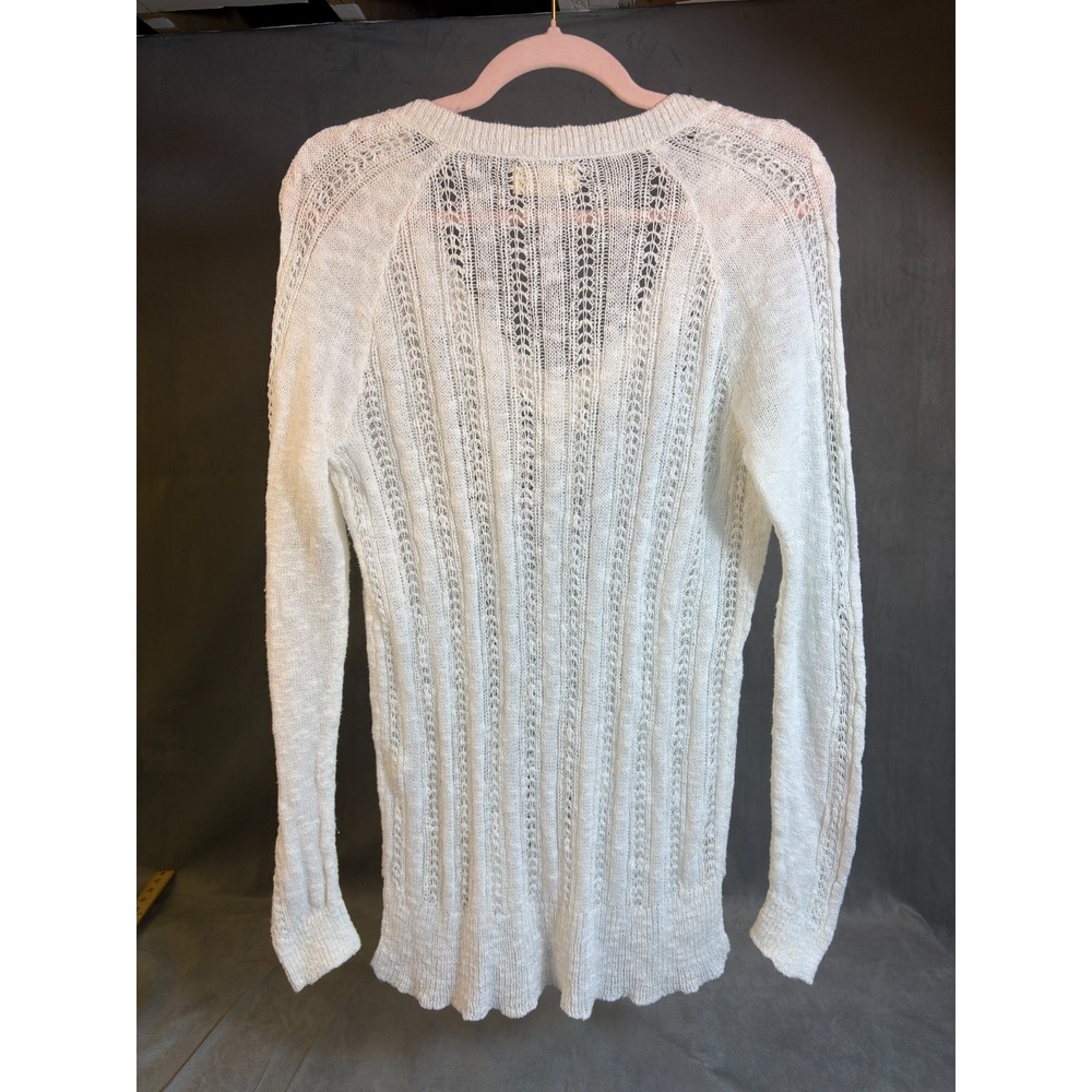 Vtg Y2K Hollister Open Knit Cable White Slim Fit Sweater Top Deep V sz L - Picture 7 of 16